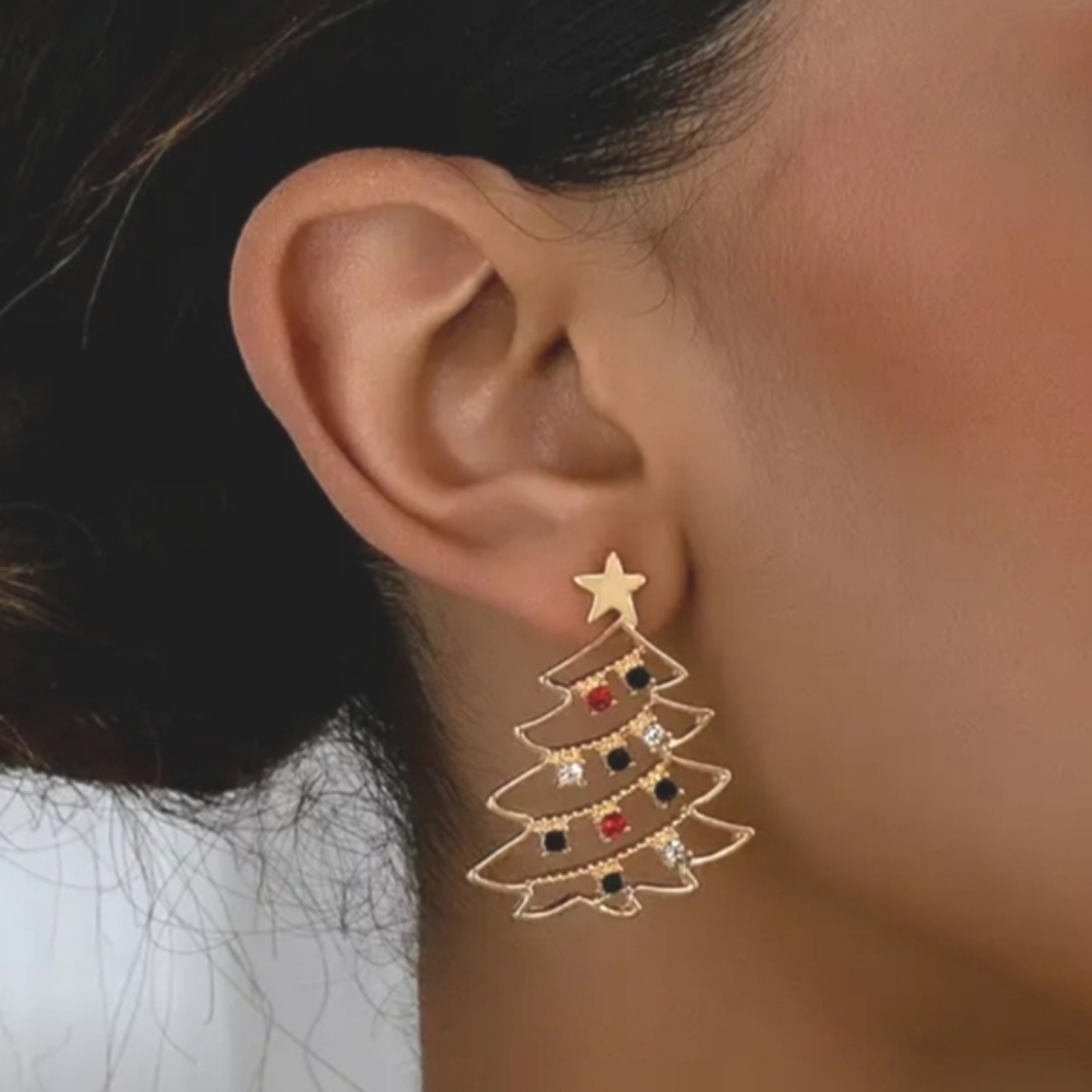 Festive Christmas Tree Earrings - Picture 2 of 3